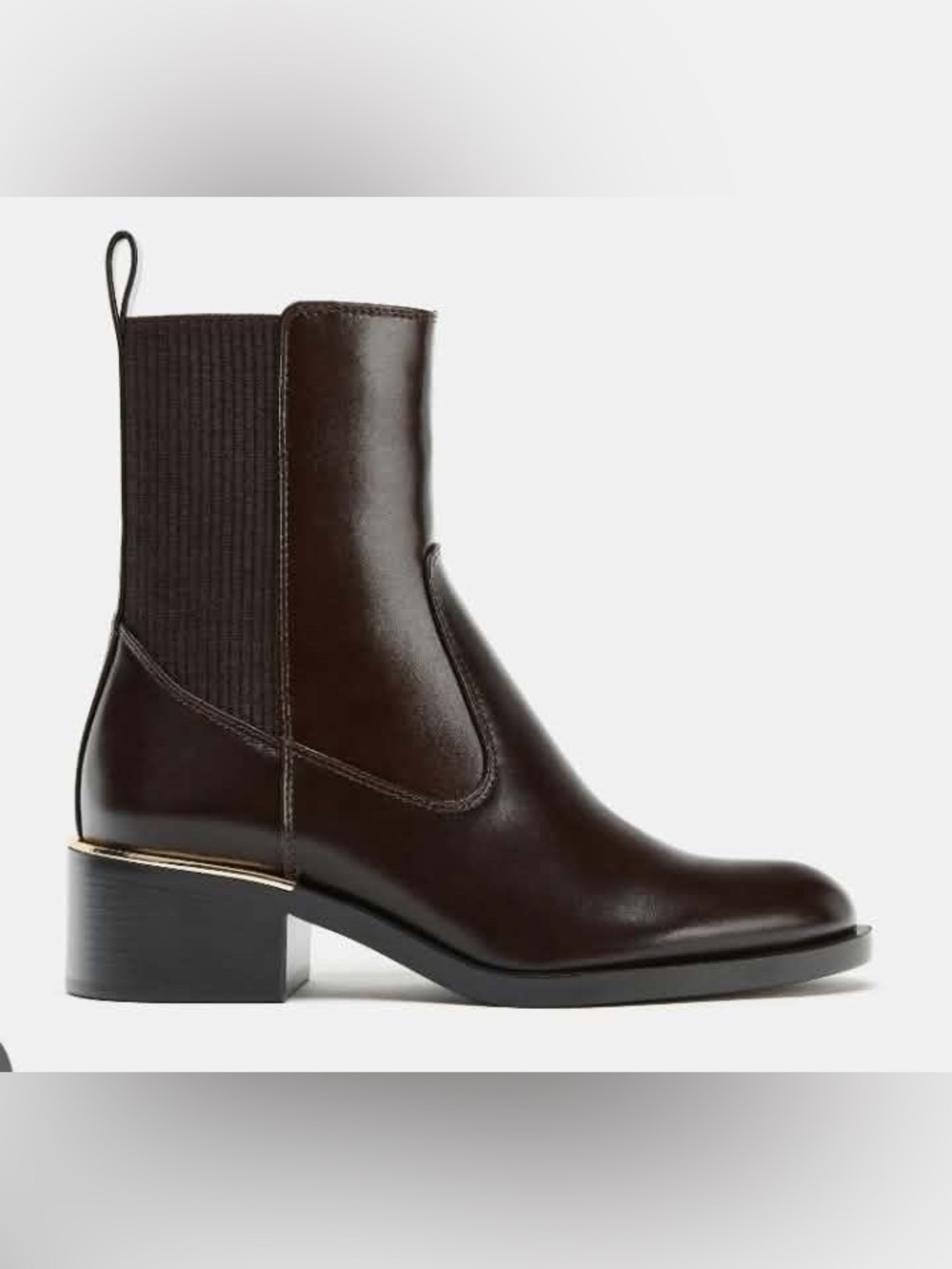Zara Dark Brown Leather Chelsea Boot with Gold Trim